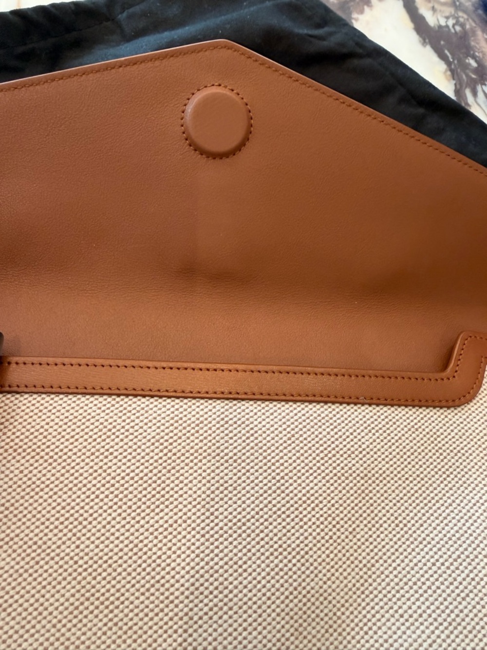 Saint Laurent Uptown Clutch Beige Canvas Tan Leather YSL $730-authentic - Picture 6 of 9